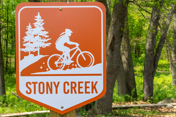 Stony creek mountain biking sign with open space for copy