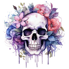 Watercolor Floral Skull