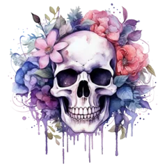 Foto op Plexiglas Aquarel doodshoofd Watercolor Floral Skull