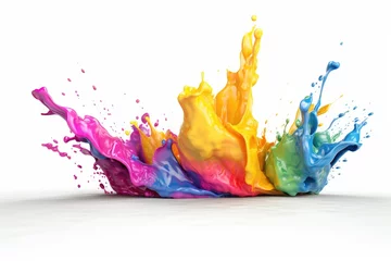 Gordijnen colorful rainbow paint splashes on white © O-Foto