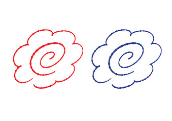 Hanamaru mark that looks like it was handwritten with ink (red and blue)／インクで手書きしたような花まるマーク（赤と青）