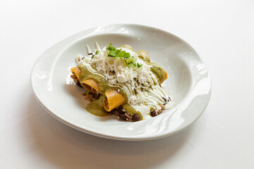 Chicken Flautas with green salsa