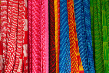 Obraz premium Colorful, patterned shawls for sale in Tulum, Mexico 
