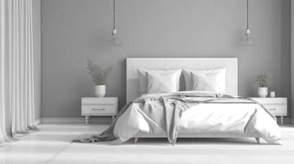 Fototapeta na wymiar bed with white pillows in hotel, ai generative 