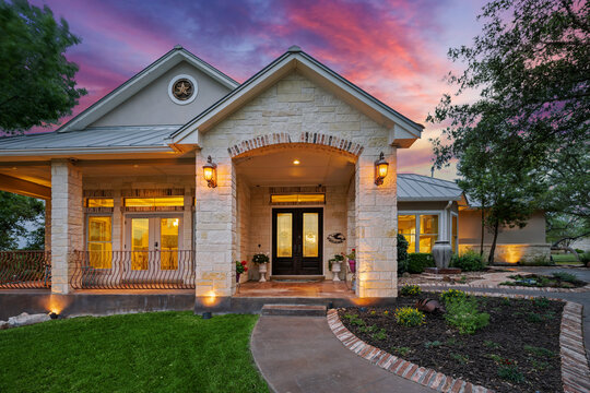 luxury home at sunset