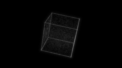 Glowing cube HUD element. Container with particles. Plexus style.