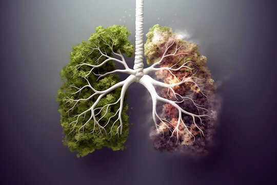 anti tobacco day, Lungs with green and brown side, smoker vs non-smoker's lungs, Illustration