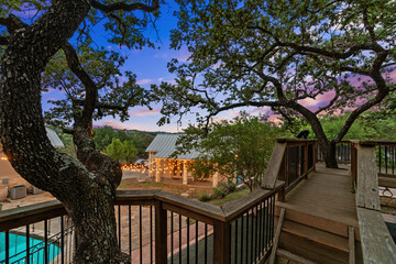 a luxury patio at sunset