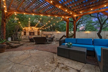 a luxury patio at sunset