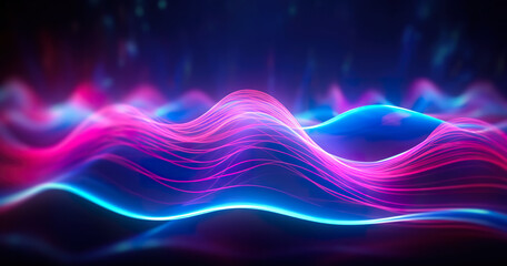 Abstract futuristic background high speed vibrant blue pink lines and bokeh glowing neon moving. High speed futuristic travel concept. Fantastic wallpaper,  Ai Generative