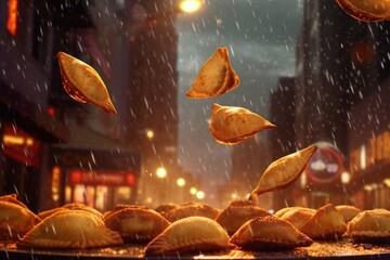 Falling from the Skies: Discover the Culinary Delight of Empanadas, generative ai - obrazy, fototapety, plakaty
