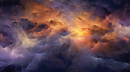 Golden Steam Clouds: Fiery Blend on Abstract Black Created with Generative AI	