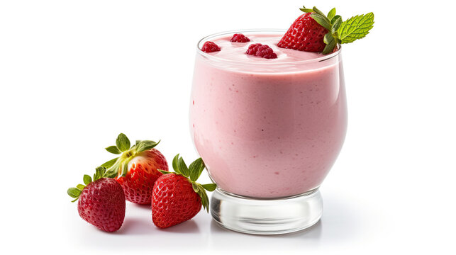 Strawberry smoothie on an isolated white background created with Generative AI	