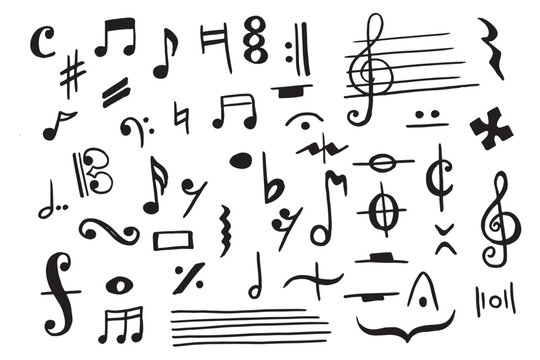 Music notes and symbols vector hand drawn illustration