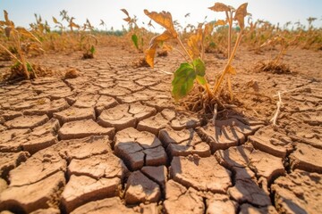 barren agricultural field with cracked ground and lifeless plants, heatflation