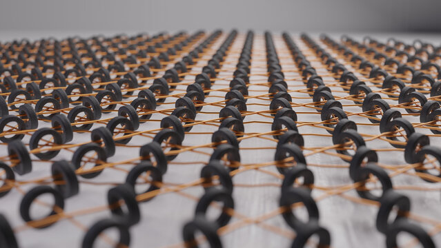 3d model and rendering of magnetic core memory using copper wire and ferrite rings.