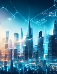 City skyline at night , Captivating depiction of the finance and money technology landscape