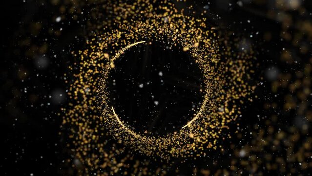 Gold Dust Waves. Particle gold dust flickering on black background. Gold Particles Moving Background. Particle from below. 4k abstract Footage background for text.