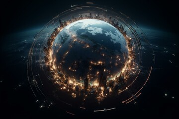 Obraz na płótnie Canvas Digital circular designs encircling Earth. Generative AI