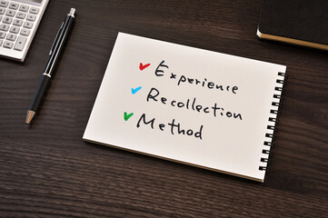 There is notebook with the word Experience Recollection Method. It is as an eye-catching image.