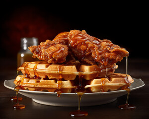 Honey-Glazed Chicken and Waffles: A Perfect Combination created with Generative AI Technology