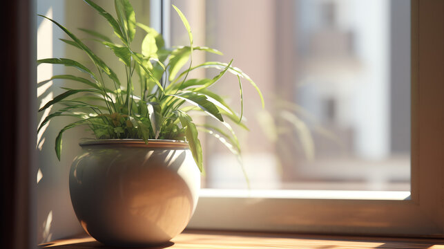 Plant in window corner created with Generative AI Technology