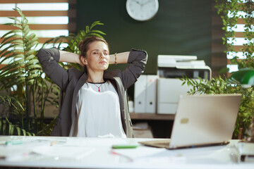 relaxed modern business woman at work with laptop