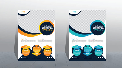 Creative traveling flyer template, tour flyer, tourism color a4 print ready flyer design