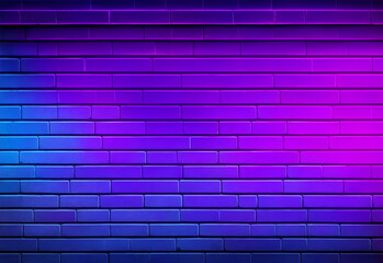 Fototapeta na wymiar Blue and pink lateral lighting on brick wall from Generative AI