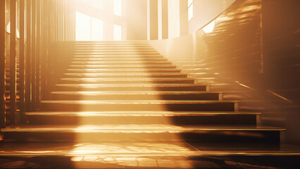 Luxury yellow golden staircase with gold light ray for award ceremony