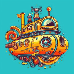 yellow submarine tattoo Vibrant colors. Vintage. AI generated image.