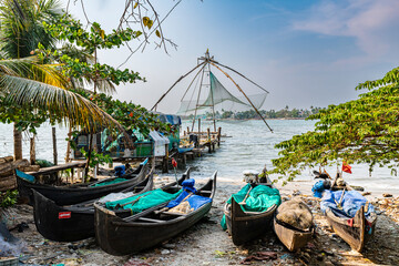 Chinese fishing nets, Kochi, Kerala, India, Asia