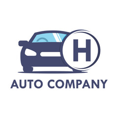 Letter h with car  template illustration. Fonts for event, promo, logo, and poster. Alphabet label symbol for branding and identity.