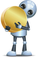 3D illustration of a  little robot hold  one coin