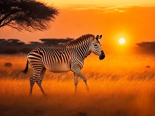 zebra at sunset