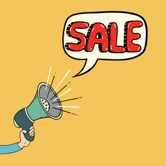 Sale Word on Speech Ballon, Hand Speaker, Retro Style