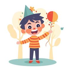 Smiling boys playing with balloons at birthday party