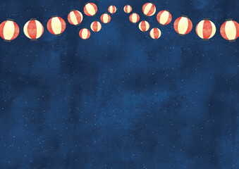 提灯と夜空水彩画背景 © まるまる