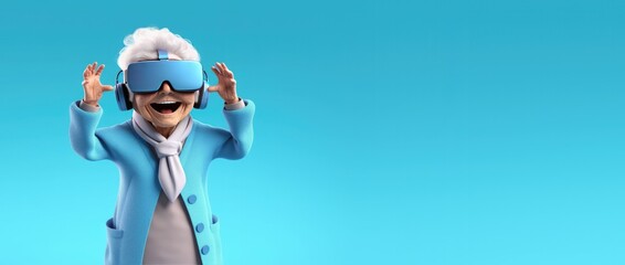 Cute Cartoon Mature Lady Wearing Virtual Reality (VR) Glasses (Generative AI)