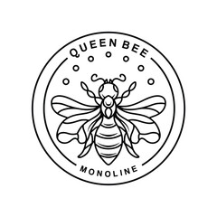 Queen Bee Monoline Logo Vector Graphic Design illustration Vintage Badge Emblem Symbol and Icon