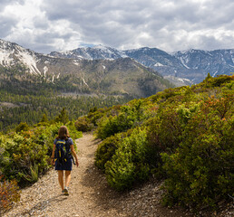 Obraz premium Female Hiker on The Eagles Nest Trail, Spring Mountains National Recreation Area, Nebada, USA