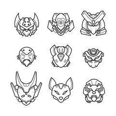 Mecha logo icon vector line art outline monoline illustration pack