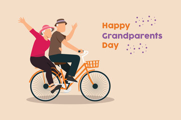 Fototapeta premium Happy Grandparent with children and grandchildren. Grandparents day concept. Flat vector illustration isolated.