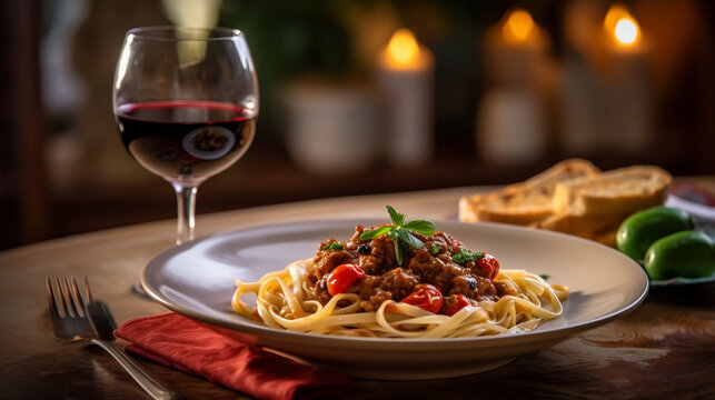 Itailian spaghetti pasta with tomato sauce.Italian cuisine.Typical italian food. Image Generative AI.