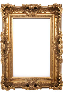 ornate antique gold picture frame isolated on a transparent background