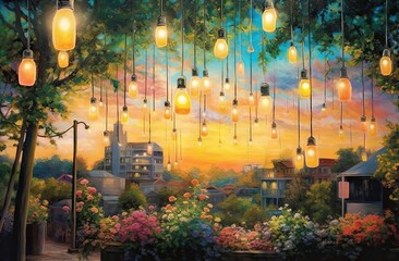 lighting up the garden at dusk to turn it into an evening event Generative AI