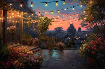 lighting up the garden at dusk to turn it into an evening event Generative AI