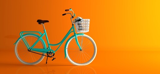 City bike. Vintage style bicycle.  Set includes lettering and silhouette shape. Isolated 3d rendering design for all backgrounds.