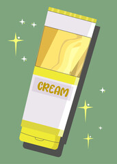Sunscreen cosmetics.Cream cosmetic and cream swatching. Product for Summer Protectiont. Jar safety Cartoon vector illustration.