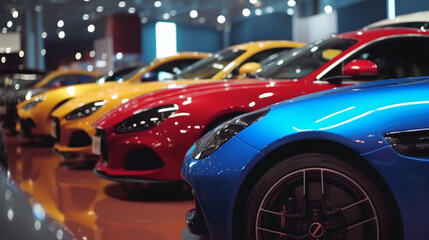 Stock of cars in showroom of automobile dealer Generative AI